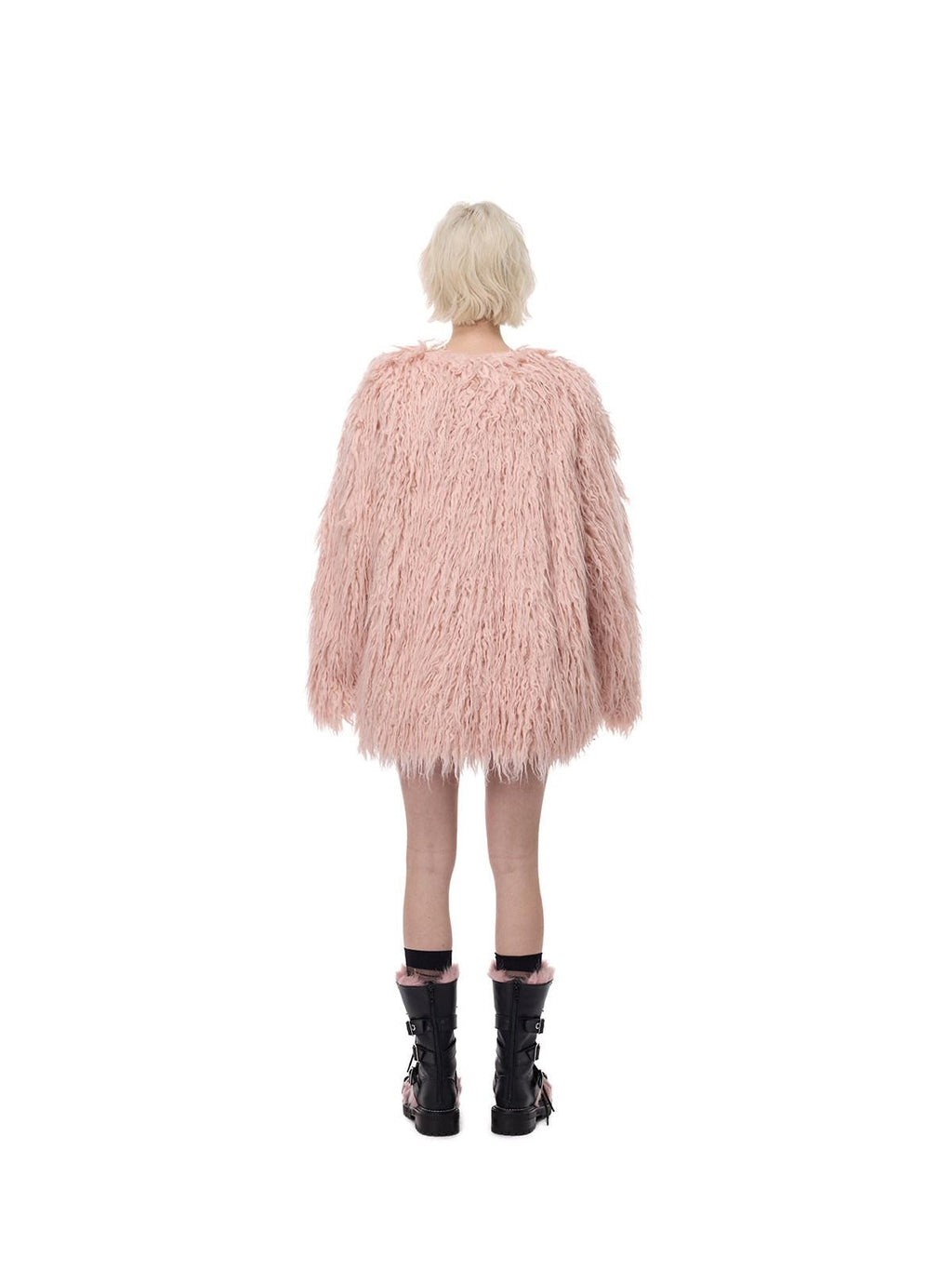 PINKSPINK Pink Blue V-neck Ruffle Collar Raglan Sleeve Loose Women's Lamb Faux Fur Coats