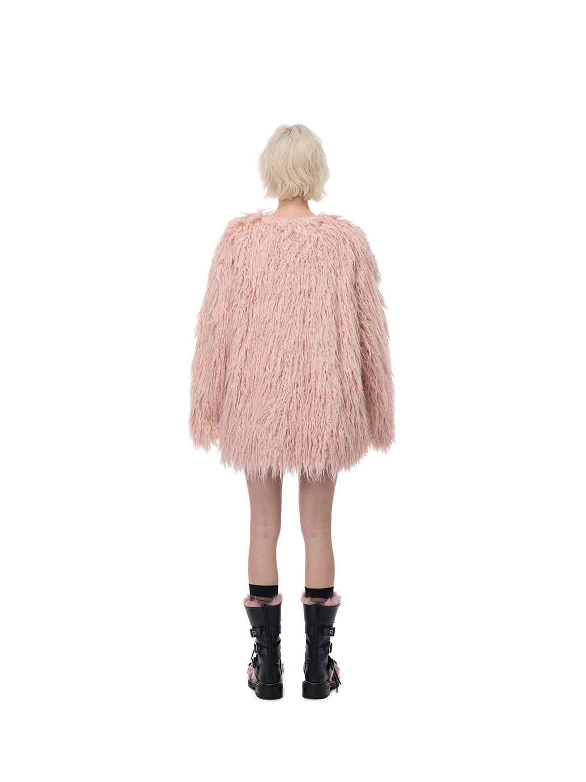 PINKSPINK Pink Blue V-neck Ruffle Collar Raglan Sleeve Loose Women's Lamb Faux Fur Coats