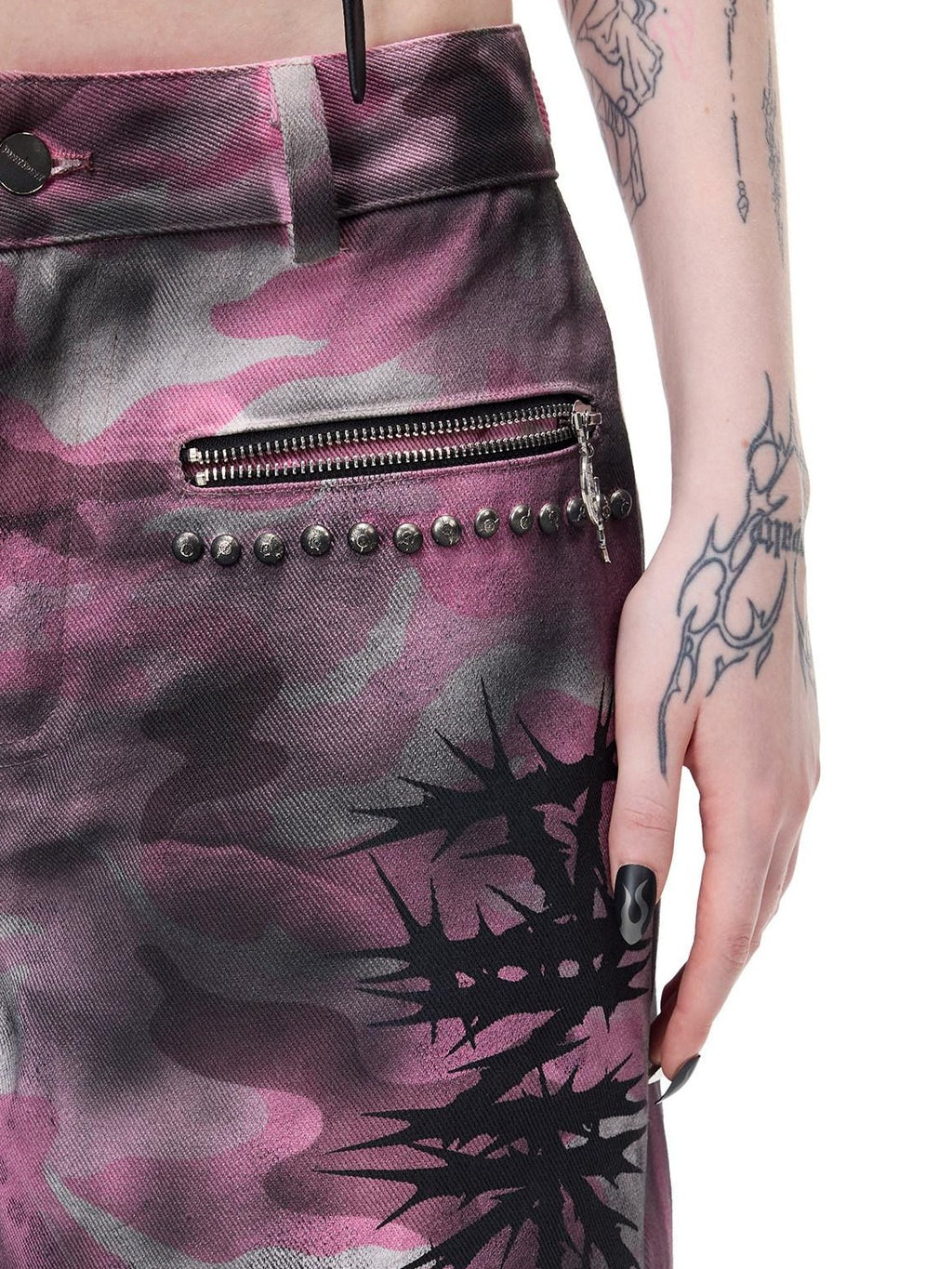 PINKSPINK Pink Coated Camouflage Studded Punk Women's Denim Bermuda Shorts