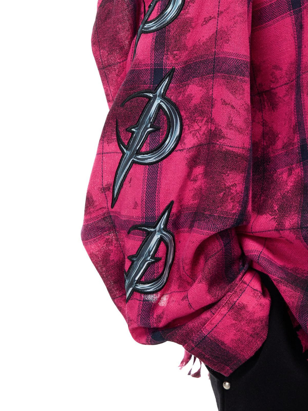PINKSPINK Pink Distressed Studded Plaid Punk Women's Cotton Polyester Overshirts