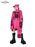 Pink Graffiti Colorblock Loose Women's Acrylic Blend Pullover Sweaters