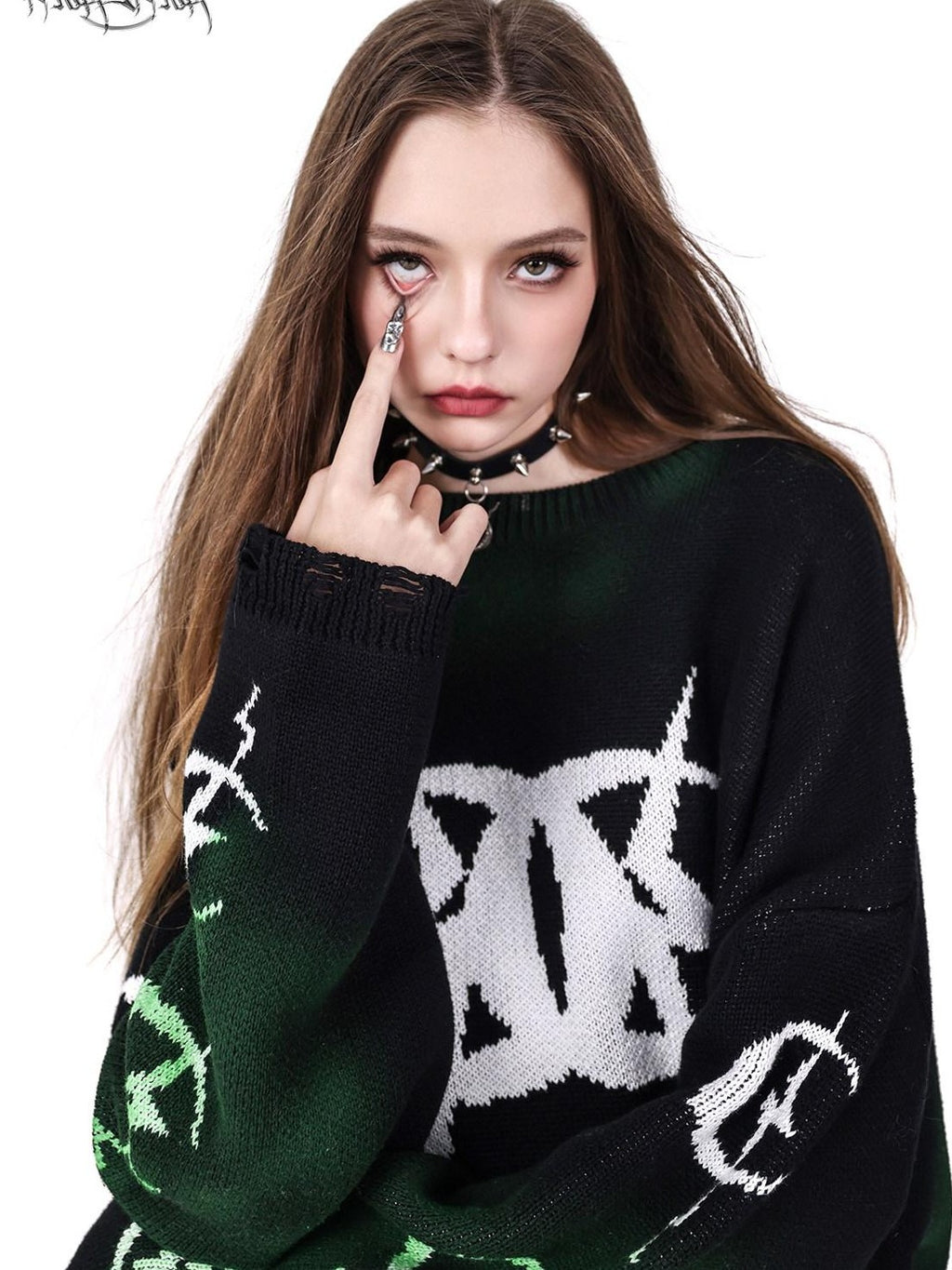 Pink Graffiti Colorblock Loose Women's Acrylic Blend Pullover Sweaters
