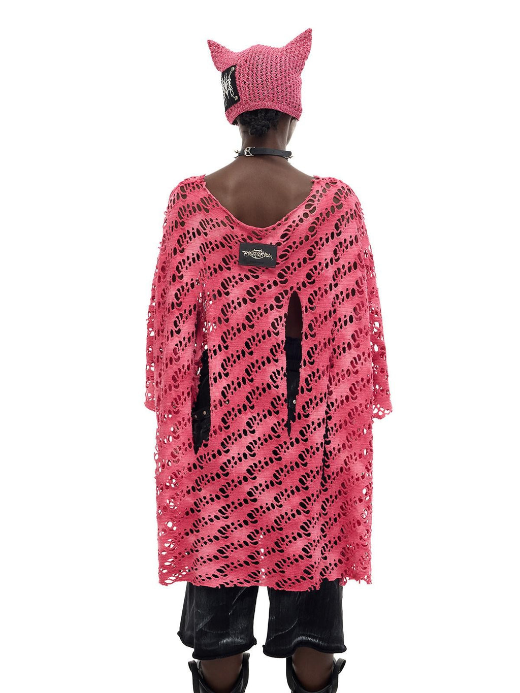 PINKSPINK Pink Gray Gradient Moon Applique Eyelet Y2k Women's Mesh Long Sleeve T-shirts