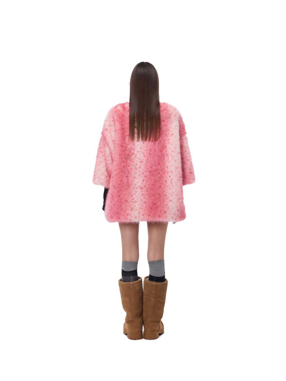 PINKSPINK Pink Leopard Heart Embroidered 3d Pompom High Collar Women's Faux Fur Coats