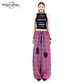 PINKSPINK_Pink_Plaid_Hand_Distressed_Rock_Punk_Hip_Hop_Women's_Wide-leg_Pants_669167970396_MISSTT