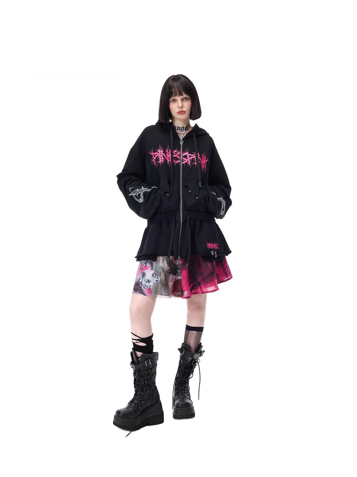 PINKSPINK Pink Plaid Patchwork Reversible Portrait Punk Women's Triacetate A-line Skirts