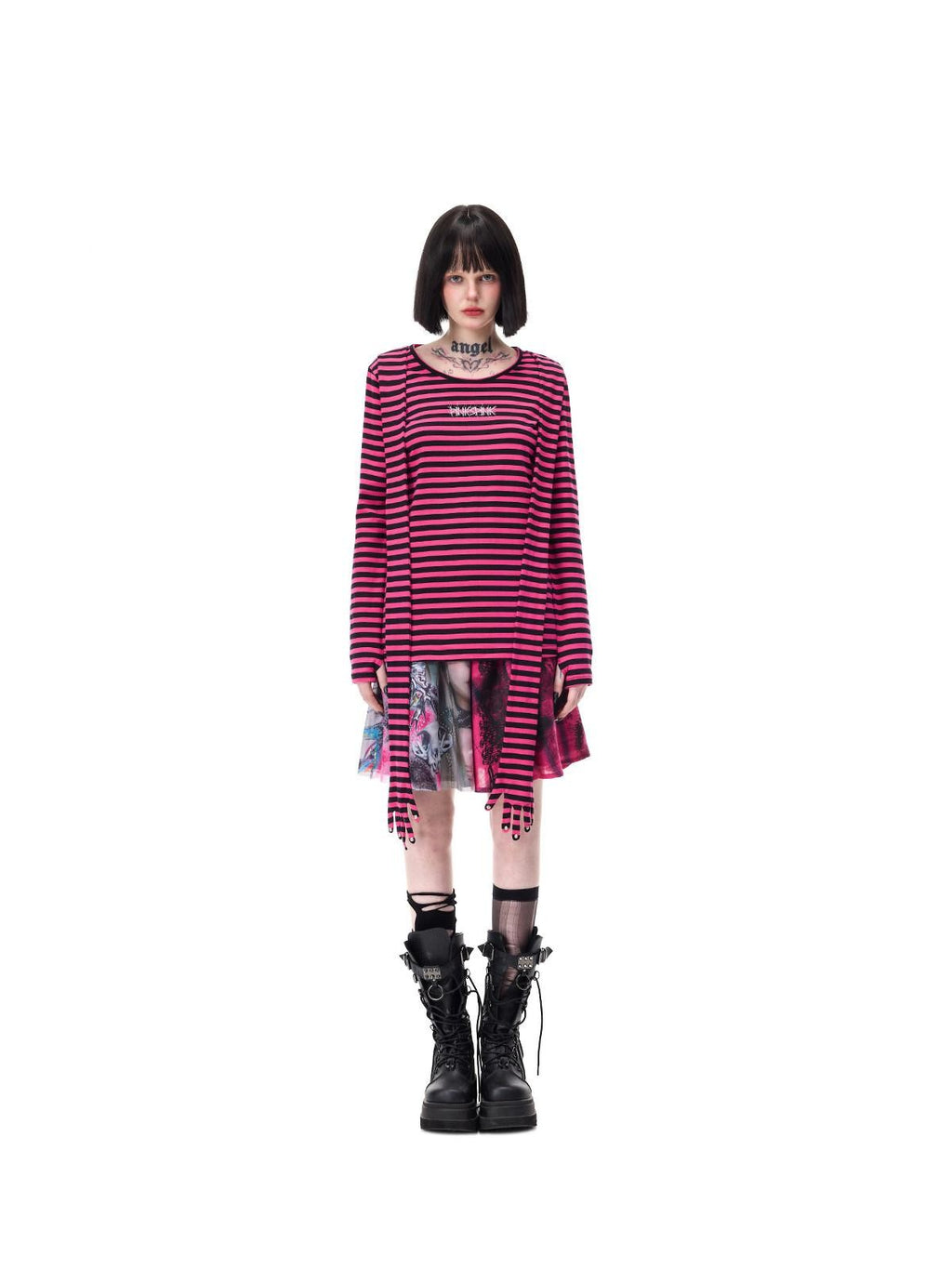 PINKSPINK Pink Plaid Patchwork Reversible Portrait Punk Women's Triacetate A-line Skirts