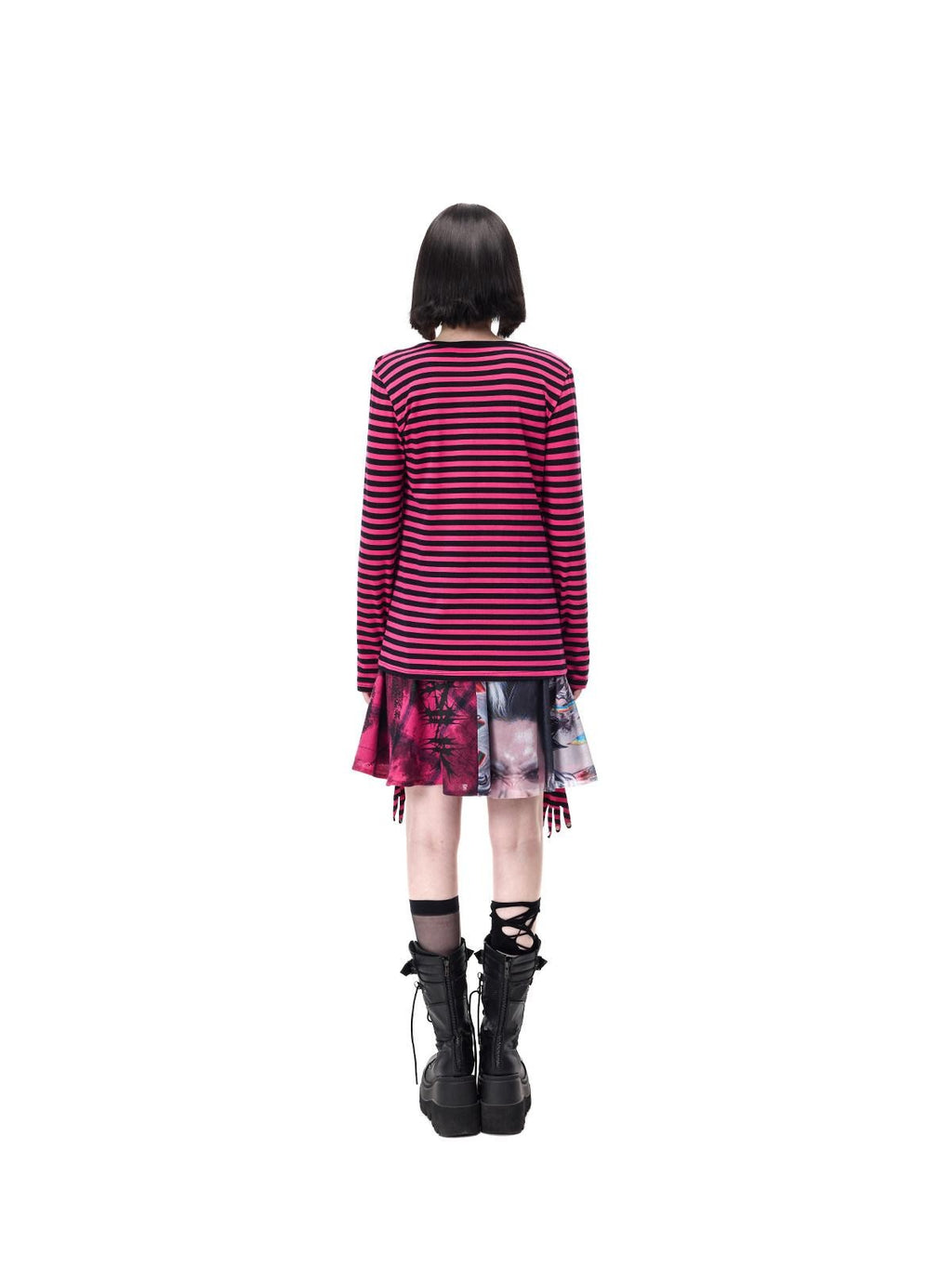 PINKSPINK Pink Plaid Patchwork Reversible Portrait Punk Women's Triacetate A-line Skirts