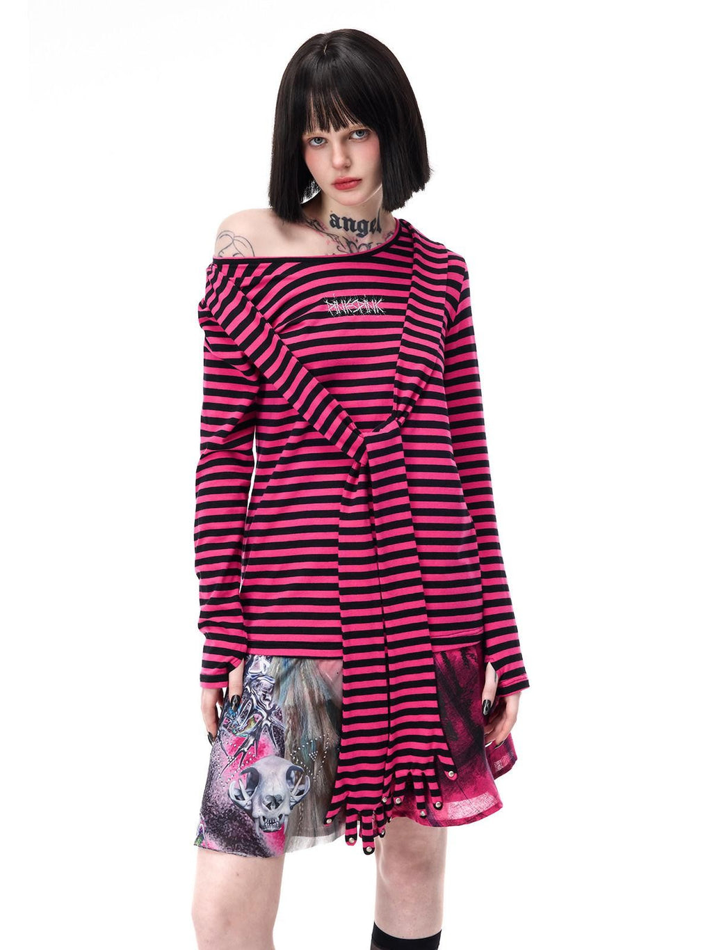PINKSPINK Pink Plaid Patchwork Reversible Portrait Punk Women's Triacetate A-line Skirts