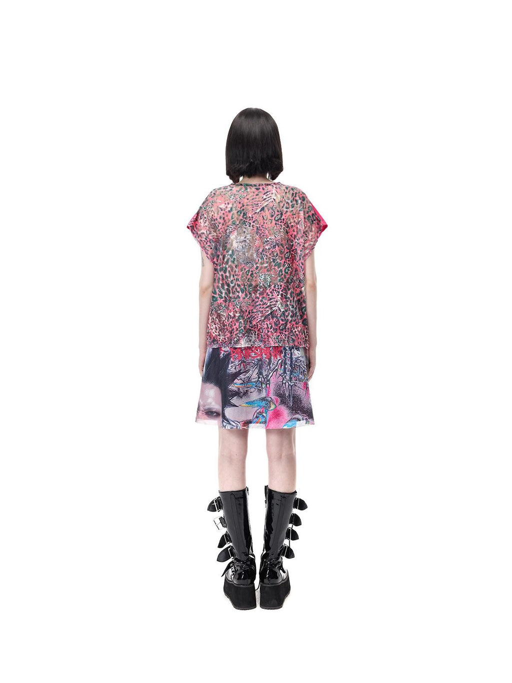 PINKSPINK Pink Plaid Patchwork Reversible Portrait Punk Women's Triacetate A-line Skirts