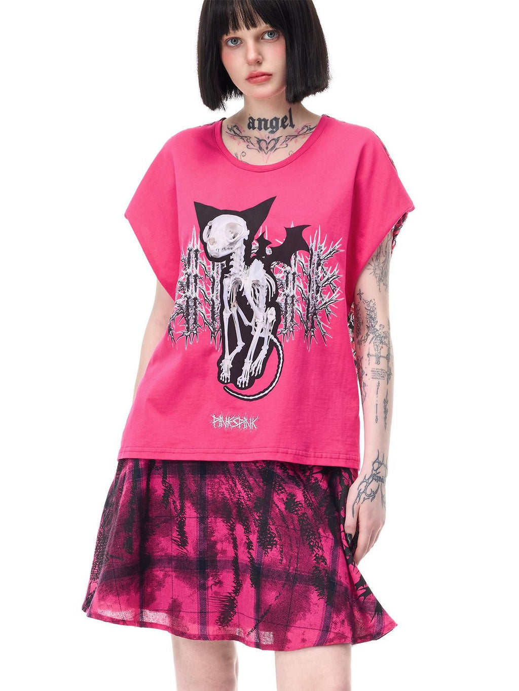 PINKSPINK Pink Plaid Patchwork Reversible Portrait Punk Women's Triacetate A-line Skirts
