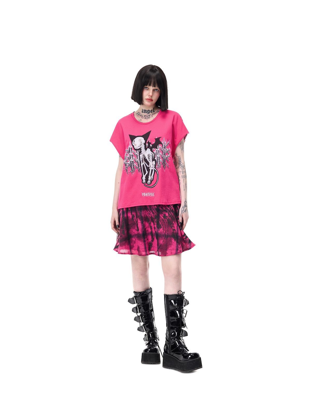 PINKSPINK Pink Plaid Patchwork Reversible Portrait Punk Women's Triacetate A-line Skirts