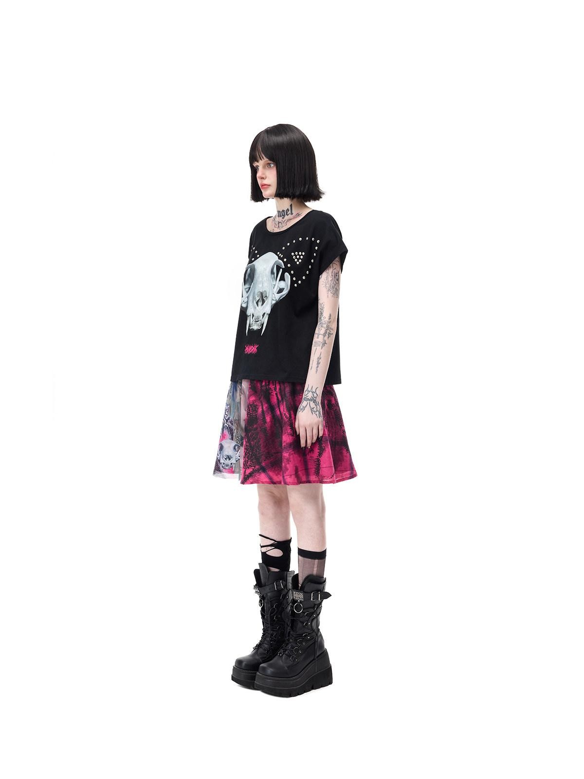 PINKSPINK Pink Plaid Patchwork Reversible Portrait Punk Women's Triacetate A-line Skirts