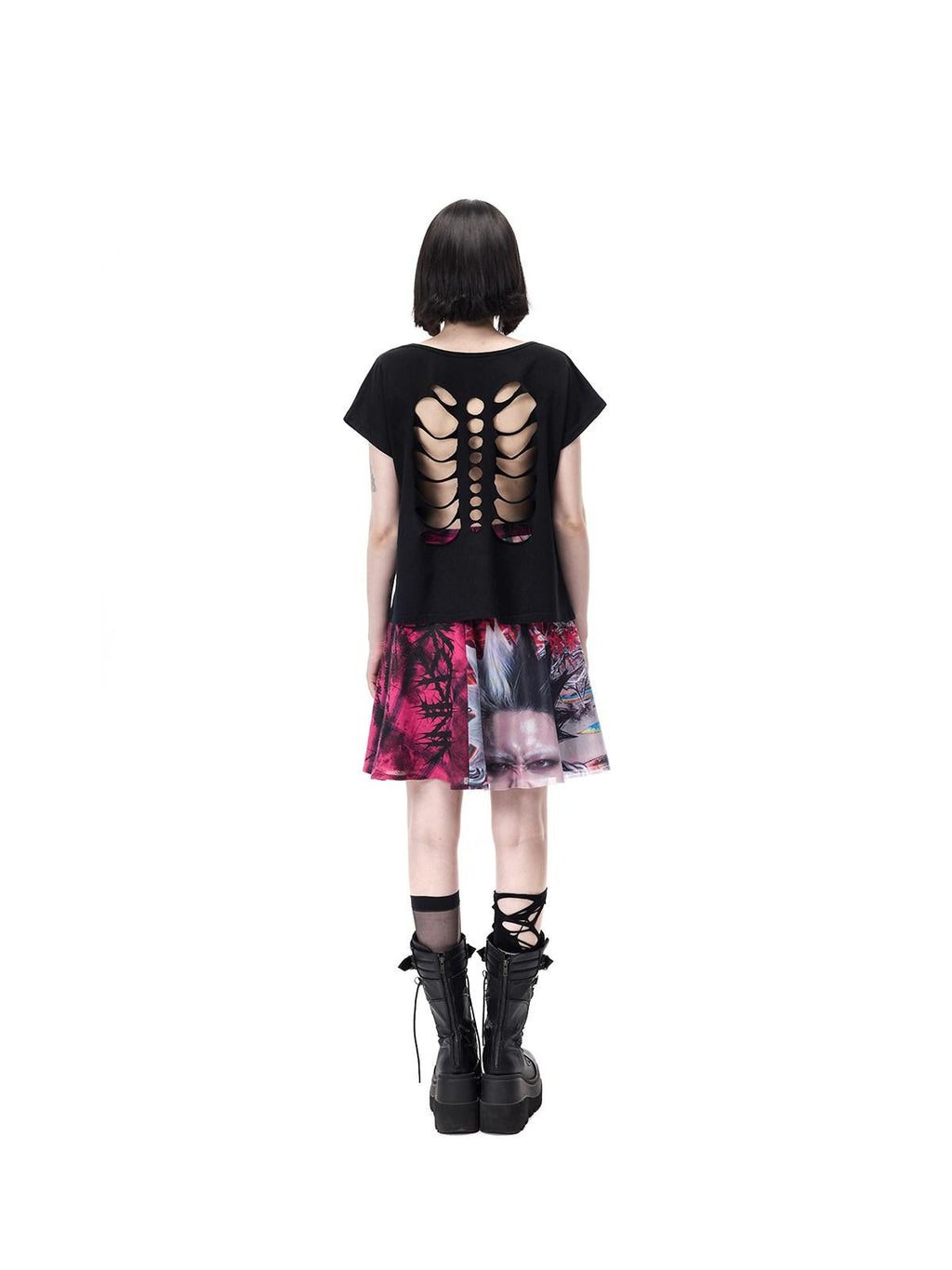 PINKSPINK Pink Plaid Patchwork Reversible Portrait Punk Women's Triacetate A-line Skirts
