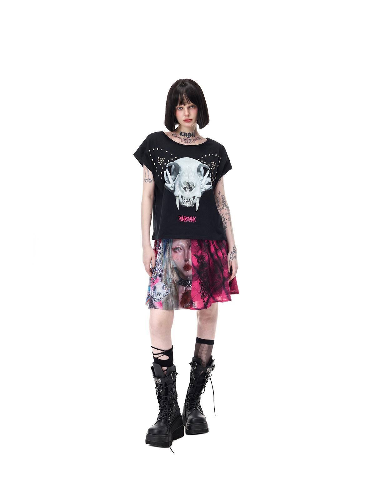 PINKSPINK Pink Plaid Patchwork Reversible Portrait Punk Women's Triacetate A-line Skirts