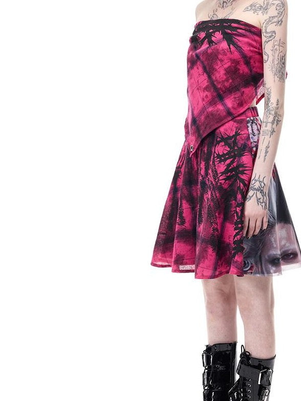PINKSPINK Pink Plaid Portrait Patchwork Reversible Punk Women's Triacetate A-line Skirts