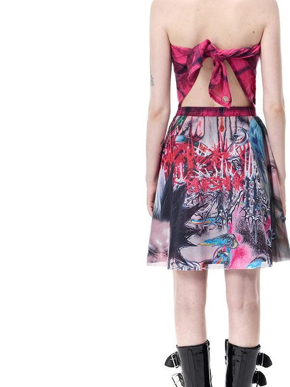 PINKSPINK Pink Plaid Portrait Patchwork Reversible Punk Women's Triacetate A-line Skirts