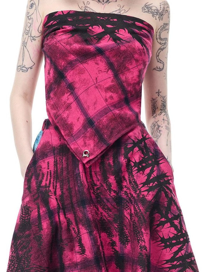 PINKSPINK Pink Plaid Portrait Patchwork Reversible Punk Women's Triacetate A-line Skirts