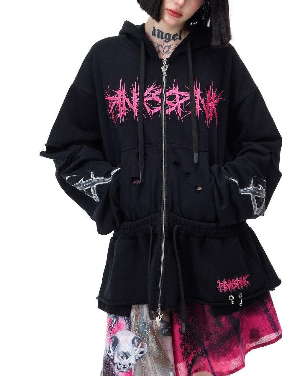 PINKSPINK Pink Plaid Portrait Patchwork Reversible Punk Women's Triacetate A-line Skirts