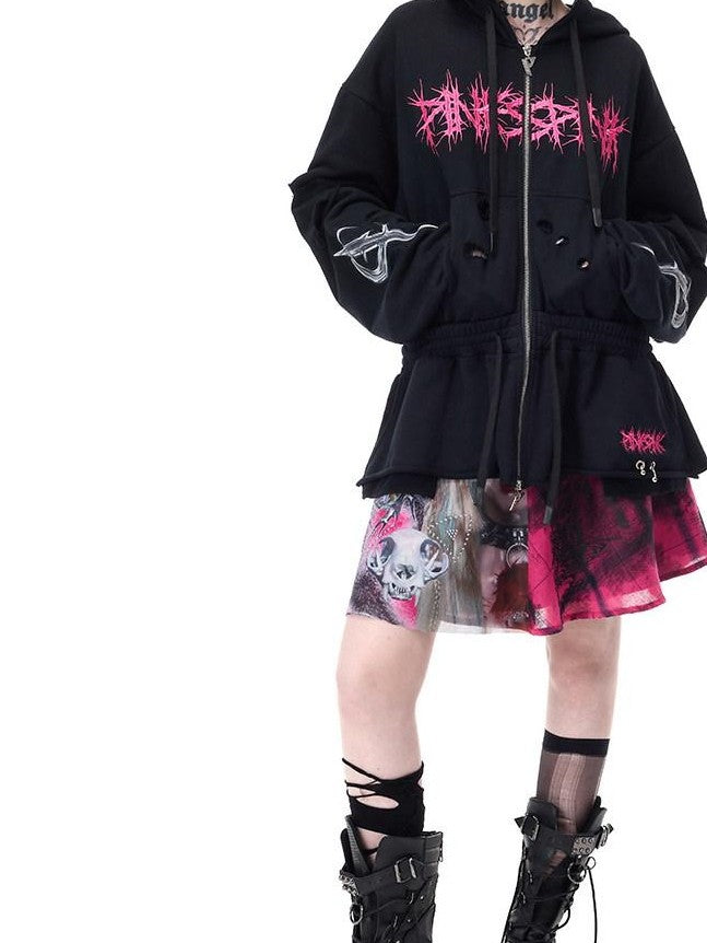 PINKSPINK Pink Plaid Portrait Patchwork Reversible Punk Women's Triacetate A-line Skirts
