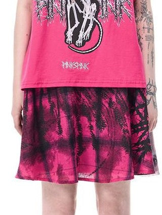PINKSPINK Pink Plaid Portrait Patchwork Reversible Punk Women's Triacetate A-line Skirts