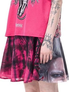 PINKSPINK Pink Plaid Portrait Patchwork Reversible Punk Women's Triacetate A-line Skirts