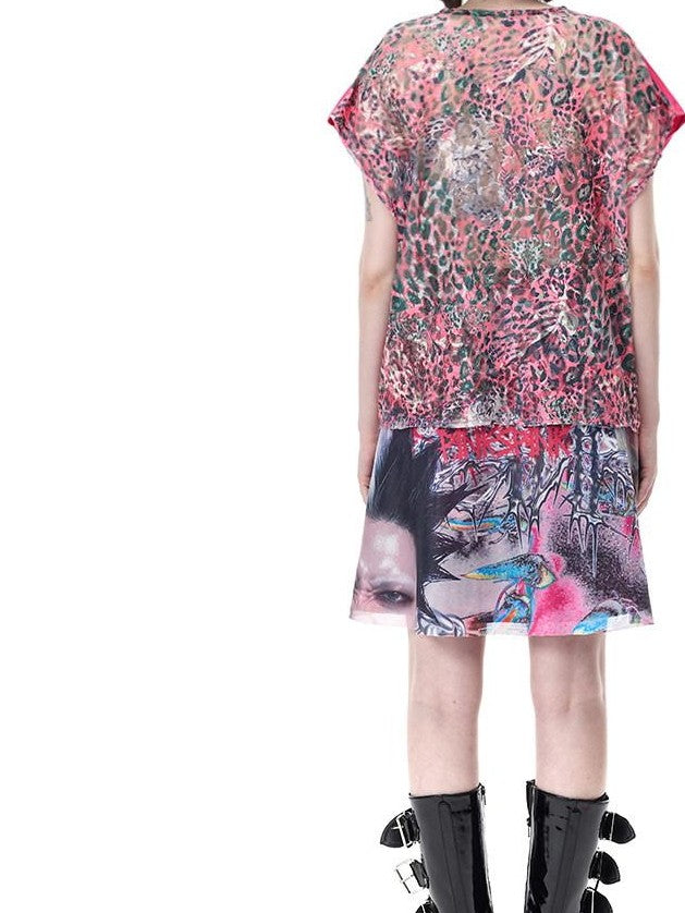 PINKSPINK Pink Plaid Portrait Patchwork Reversible Punk Women's Triacetate A-line Skirts