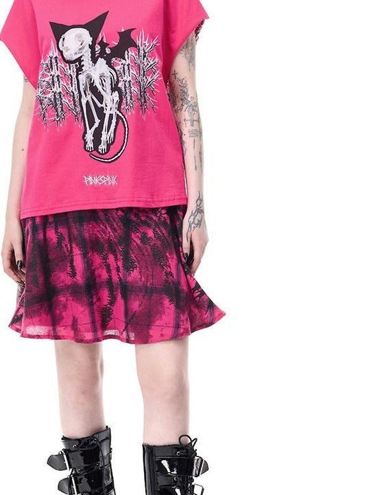 PINKSPINK Pink Plaid Portrait Patchwork Reversible Punk Women's Triacetate A-line Skirts