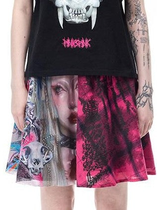 PINKSPINK Pink Plaid Portrait Patchwork Reversible Punk Women's Triacetate A-line Skirts