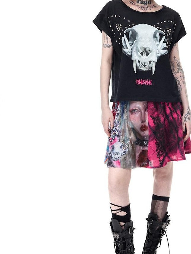 PINKSPINK Pink Plaid Portrait Patchwork Reversible Punk Women's Triacetate A-line Skirts