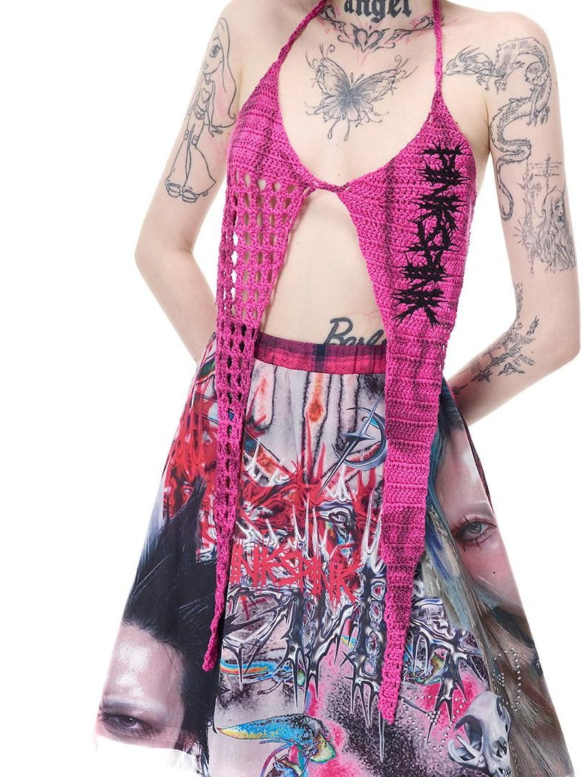 PINKSPINK Pink Plaid Portrait Patchwork Reversible Punk Women's Triacetate A-line Skirts