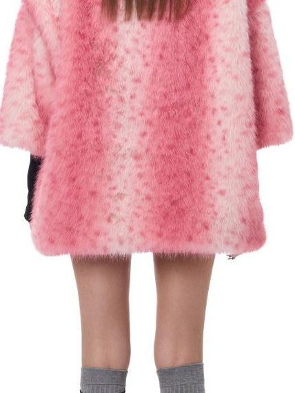 PINKSPINK Pink Pom Leopard Print Heart Embroidered 3d Detail Women's Faux Fur Coats