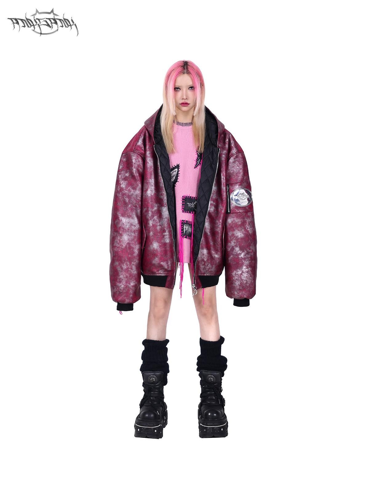 PINKSPINK Pink Sphinx Cat Handmade Patch Rock Punk Striped Women's Acrylic Blend Sweaters