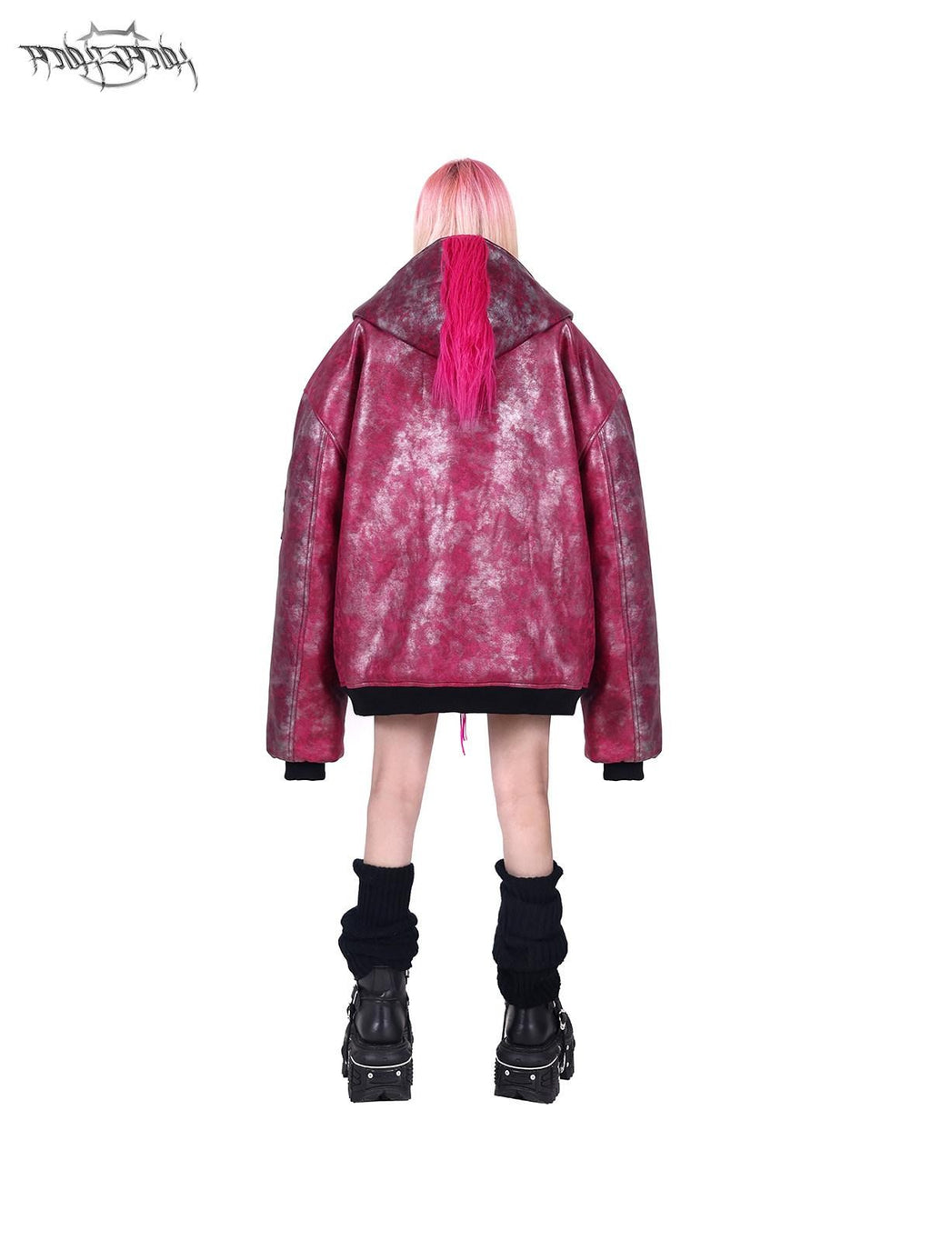 PINKSPINK Pink Sphinx Cat Handmade Patch Rock Punk Striped Women's Acrylic Blend Sweaters