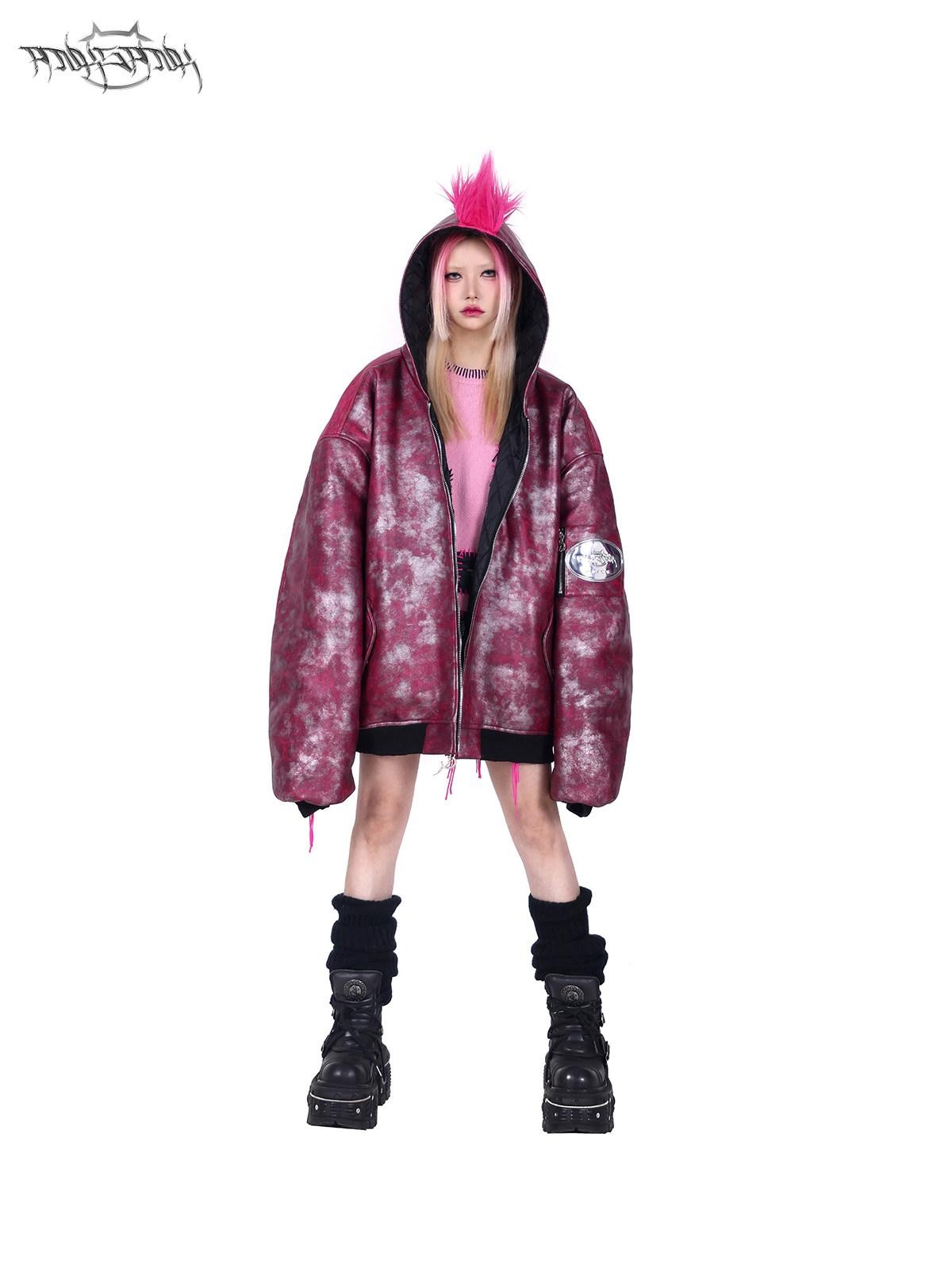 PINKSPINK Pink Sphinx Cat Handmade Patch Rock Punk Striped Women's Acrylic Blend Sweaters
