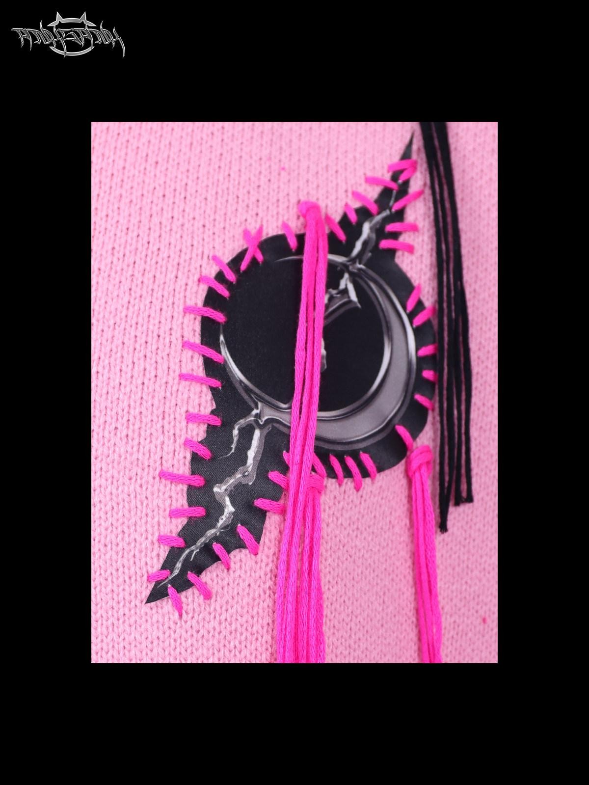 PINKSPINK Pink Sphinx Cat Handmade Patch Rock Punk Striped Women's Acrylic Blend Sweaters