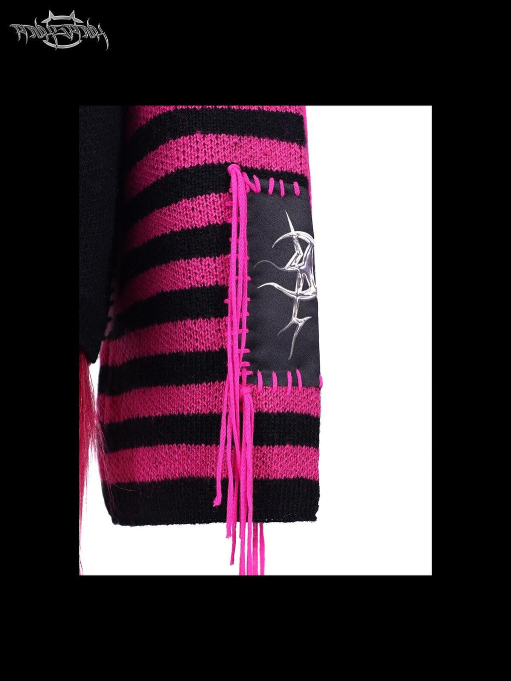 PINKSPINK Pink Sphinx Cat Handmade Patch Rock Punk Striped Women's Acrylic Blend Sweaters