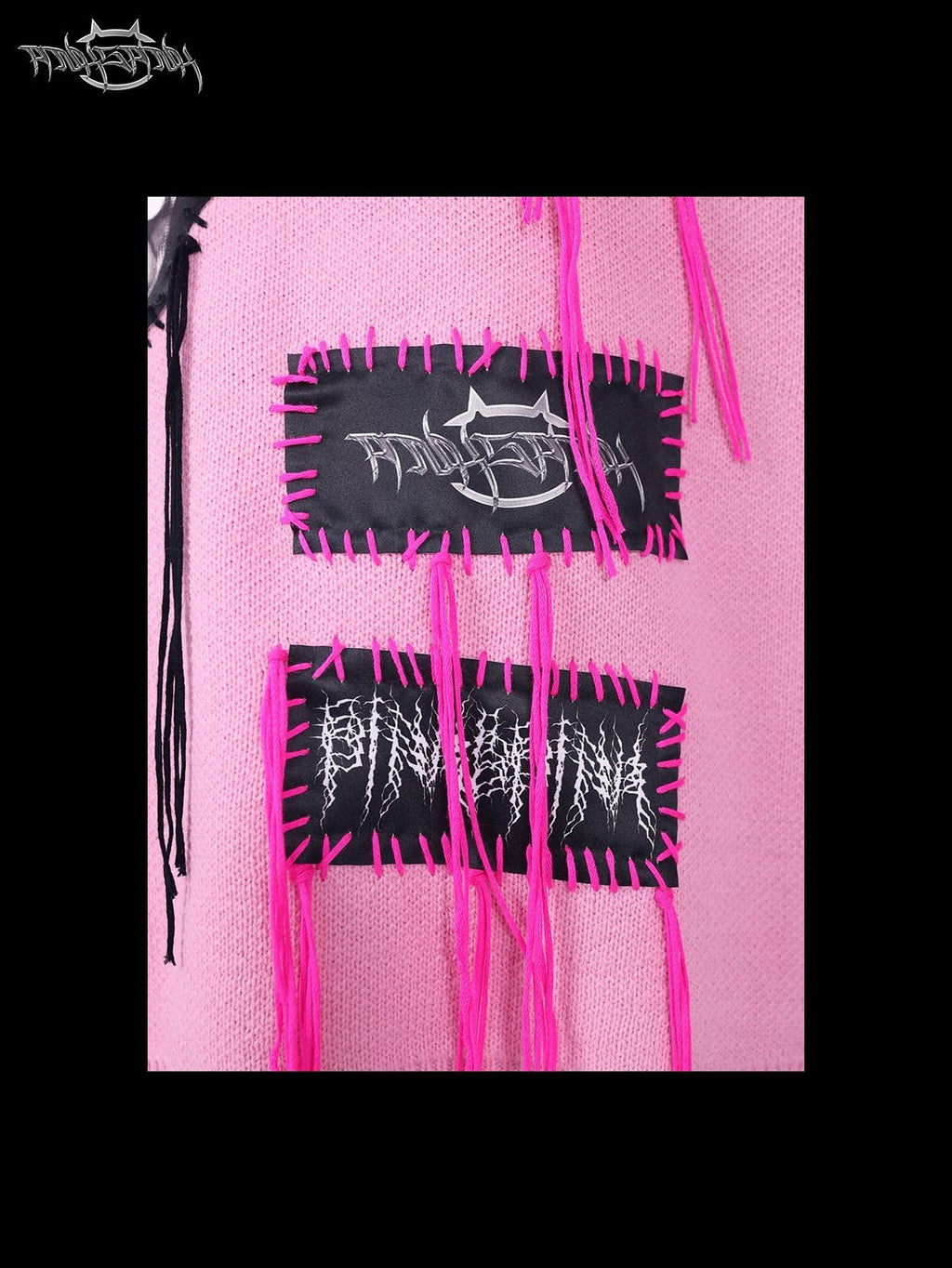 PINKSPINK Pink Sphinx Cat Handmade Patch Rock Punk Striped Women's Acrylic Blend Sweaters