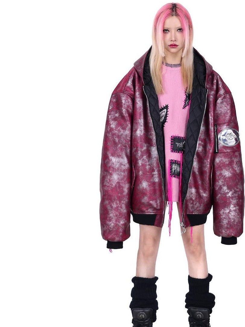 PINKSPINK Pink Sphinx Cat Handmade Patch Rock Punk Striped Women's Acrylic Sweaters