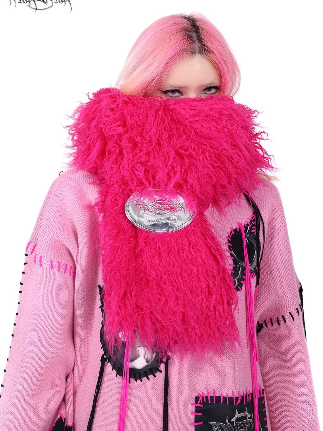 PINKSPINK Pink Sphinx Cat Handmade Patch Rock Punk Striped Women's Acrylic Sweaters