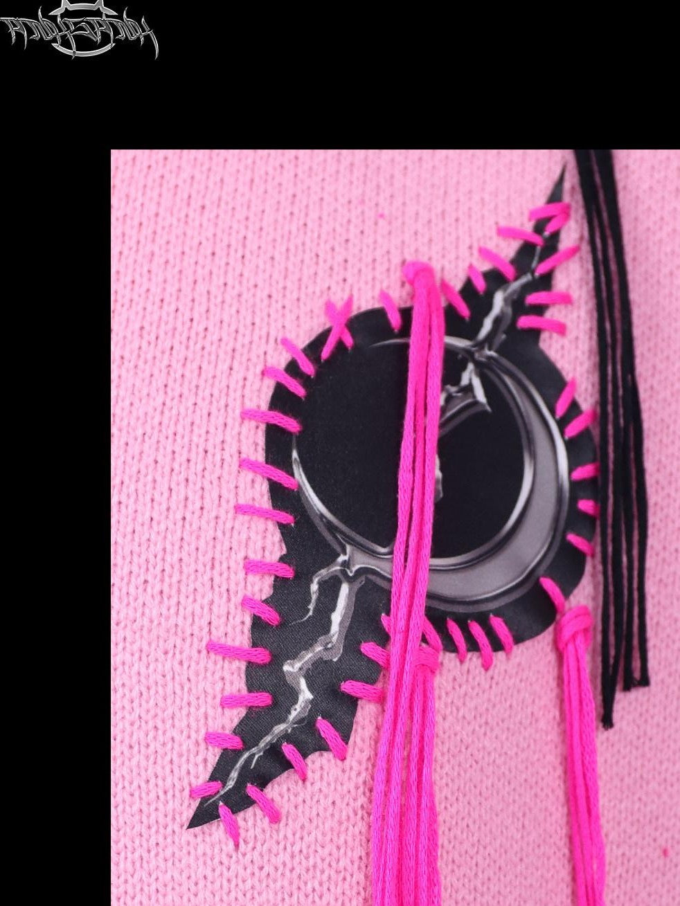 PINKSPINK Pink Sphinx Cat Handmade Patch Rock Punk Striped Women's Acrylic Sweaters