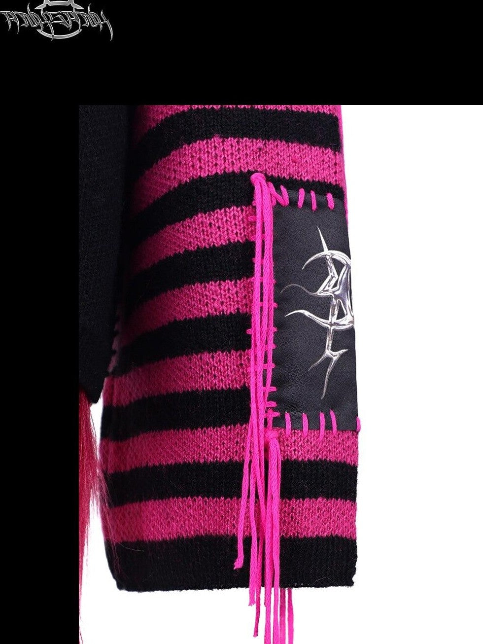 PINKSPINK Pink Sphinx Cat Handmade Patch Rock Punk Striped Women's Acrylic Sweaters