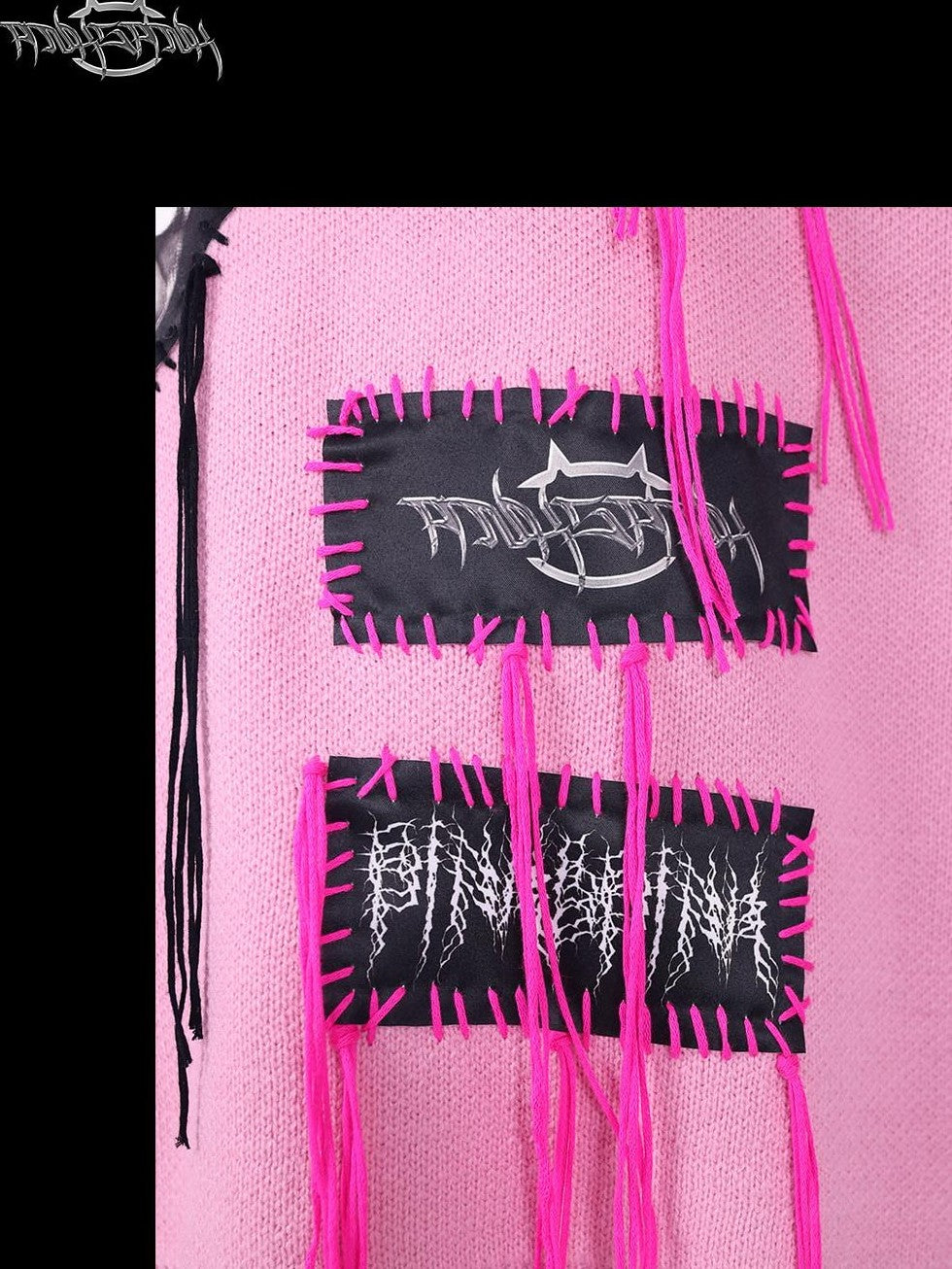 PINKSPINK Pink Sphinx Cat Handmade Patch Rock Punk Striped Women's Acrylic Sweaters