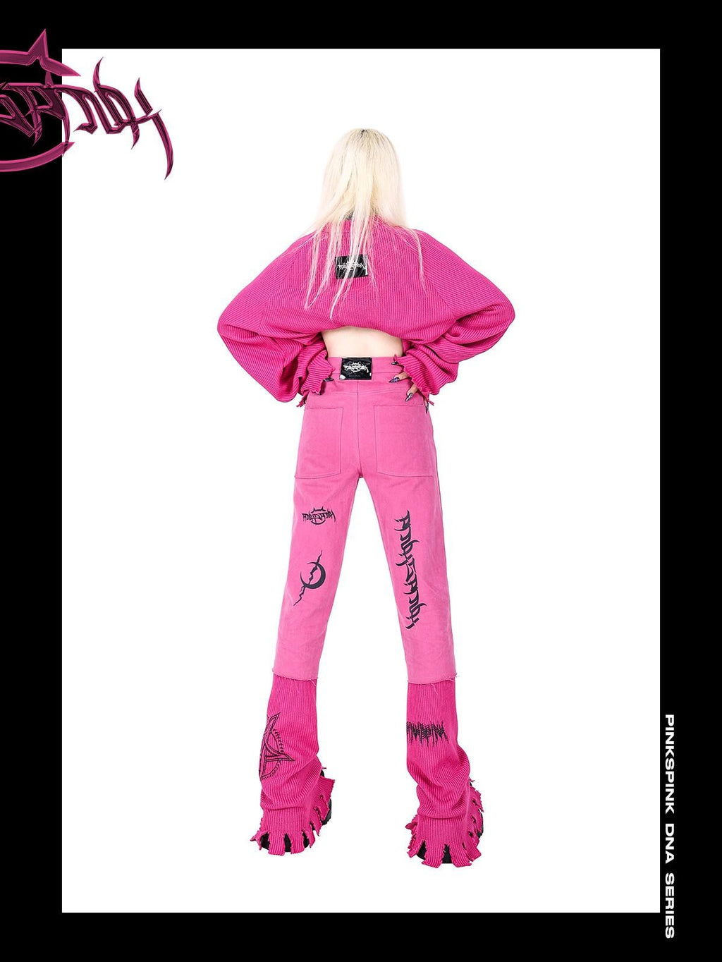 PINKSPINK Pink Star Embroidered Asymmetric Distressed Women's Cotton Flare Jeans