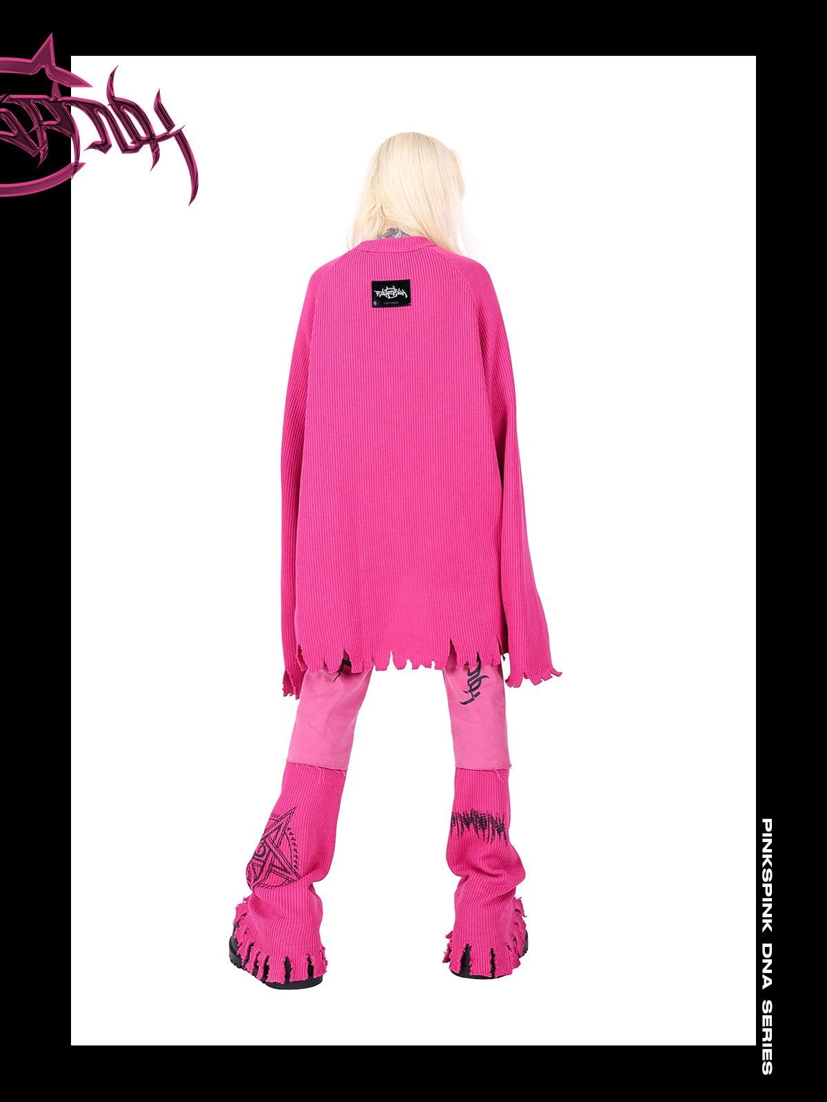 PINKSPINK Pink Star Embroidered Asymmetric Distressed Women's Cotton Flare Jeans