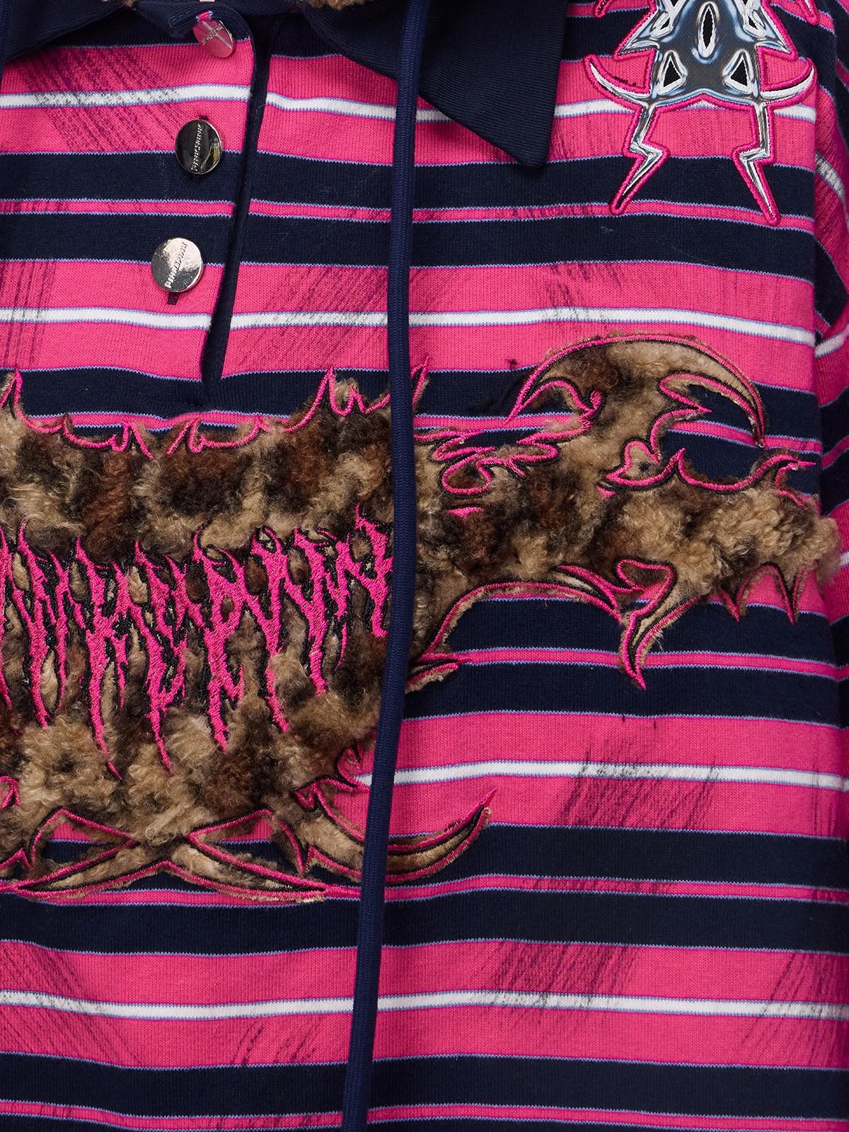 PINKSPINK Pink Stripe Leopard Cat Ear Embroidered Letter Print Women's Hoodies