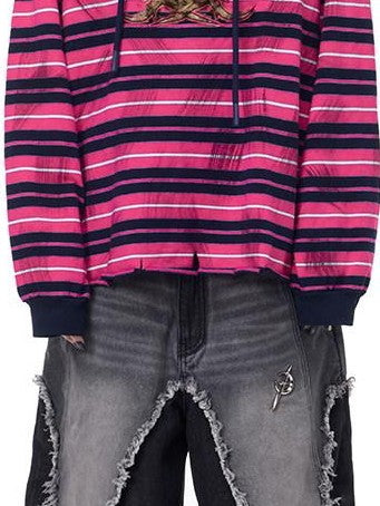 PINKSPINK Pink Stripe Leopard Printed Embroidered Cat Ear Women's Hoodies