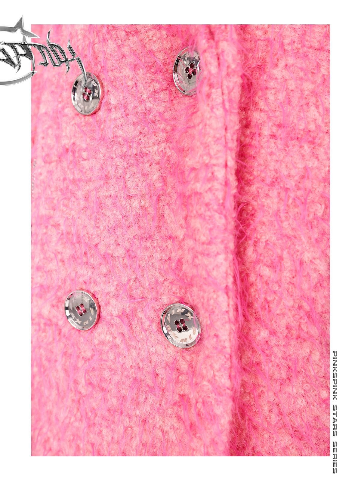 PINKSPINK Pink Structured Zipper Shoulderpad Double Breasted Women's Wool Blend Blazers