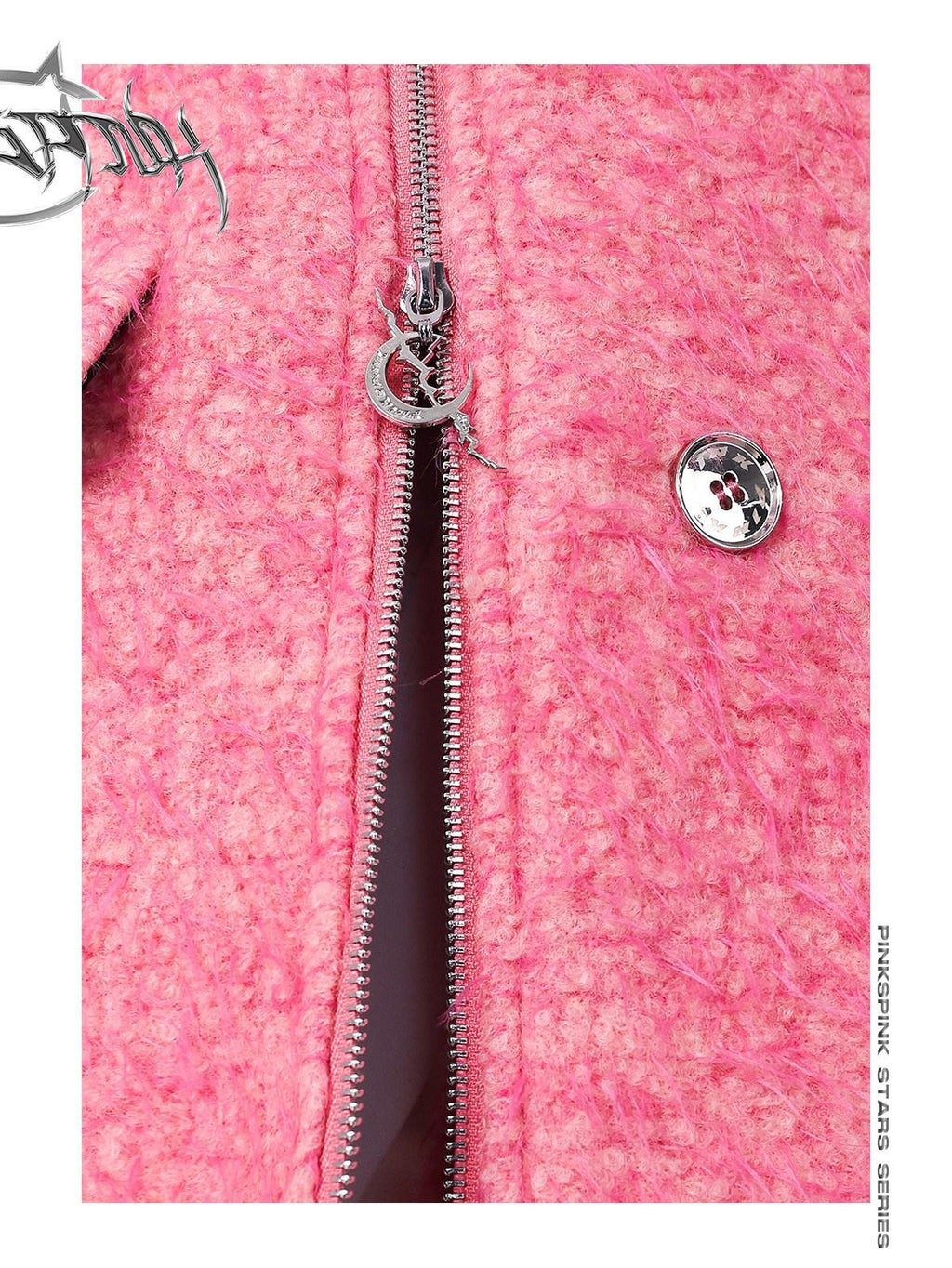 PINKSPINK Pink Structured Zipper Shoulderpad Double Breasted Women's Wool Blend Blazers