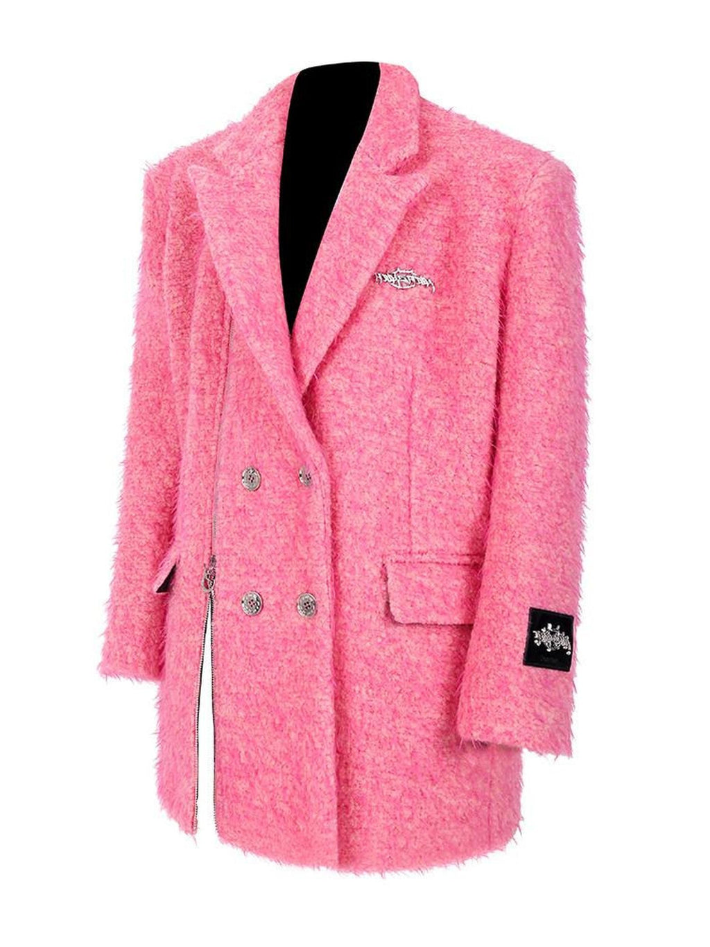 PINKSPINK Pink Structured Zipper Shoulderpad Double Breasted Women's Wool Blend Blazers